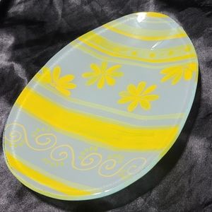Super CUTE Glass Easter Egg Serving Tray~Hand Painted~Platter~13 Inches~Spring